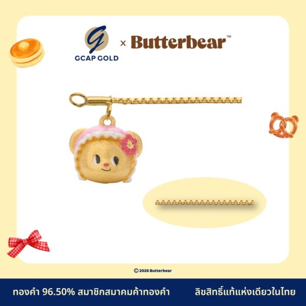สร้อยข้อมือ KV จี้น้องเนยผ้าโพกหัวชมพู 1 สลึง ทองคำ 96.50% GCAP GOLD X ButterBear ลิขสิทธิ์แท้ | งานลงยาสีสัน (มีใบรับประกันทุกชิ้น)